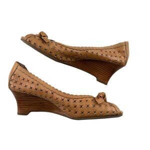 Aerosoles Peep Toe Wedge Heels Brown US 10 EU 8‎ Leather cut out Women's Shoes